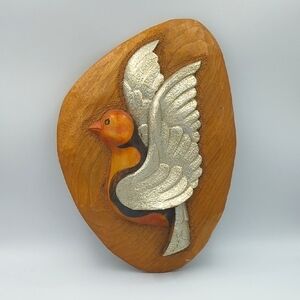 Vintage Canadian Folk signed Jocelyn Bouchard wood craving wall bird